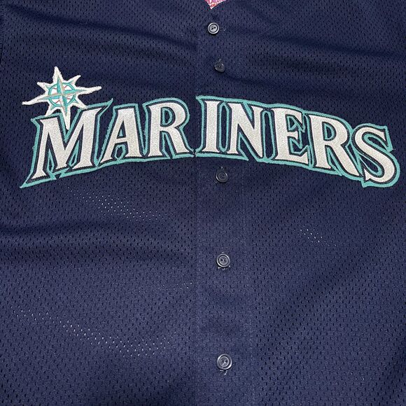VTG Seattle Mariners Jersey Mens XL Sea Blue #35 MLB Baseball Game Issued USA - Picture 2 of 12
